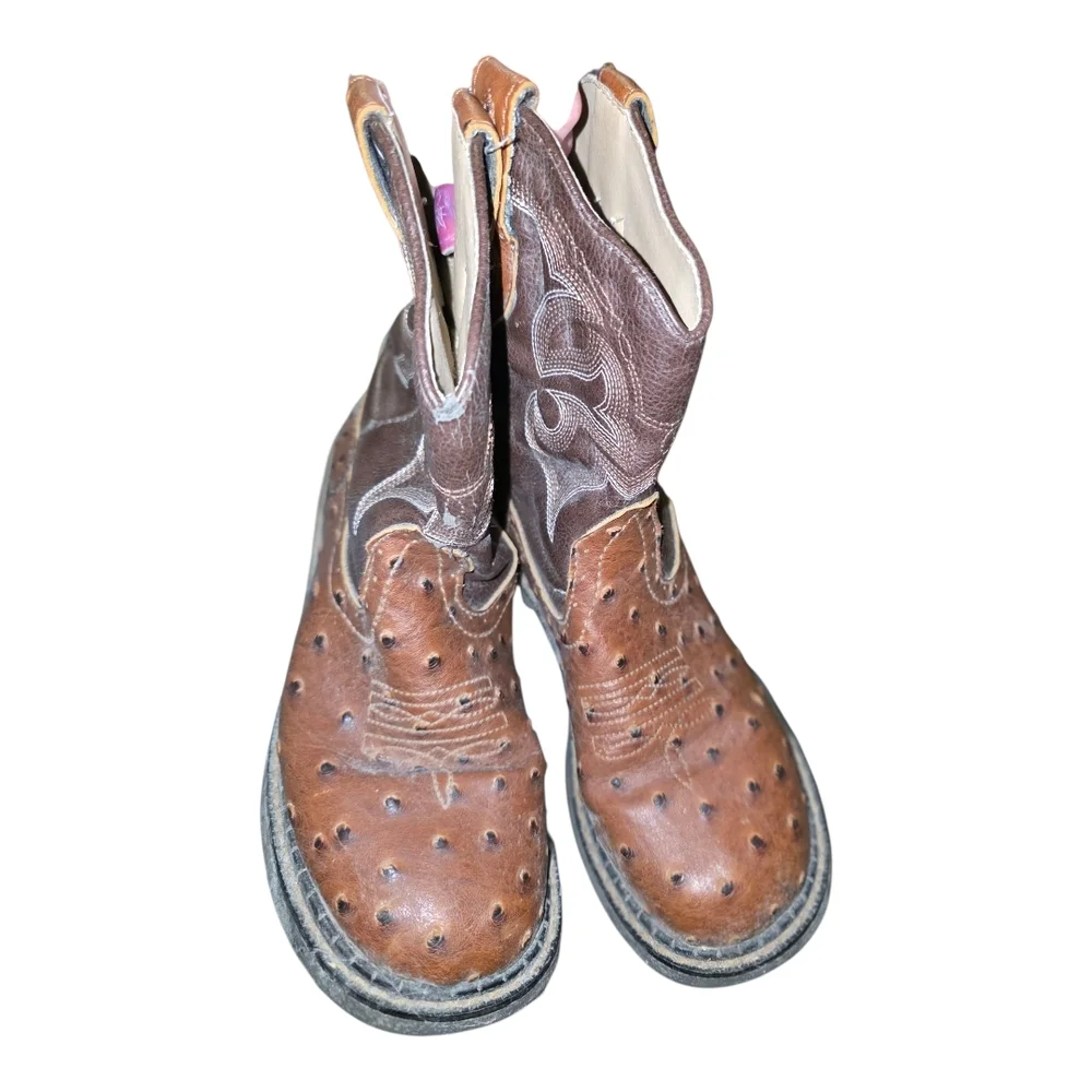 Roper Brown Ostrich Print Cowboy Boots - Picture 2 of 4
